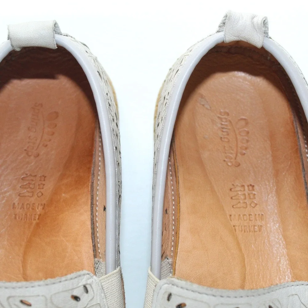 Spring Step Women Gray Leather Laser‎ Cut Floral Slip On Loafers Size 6.5